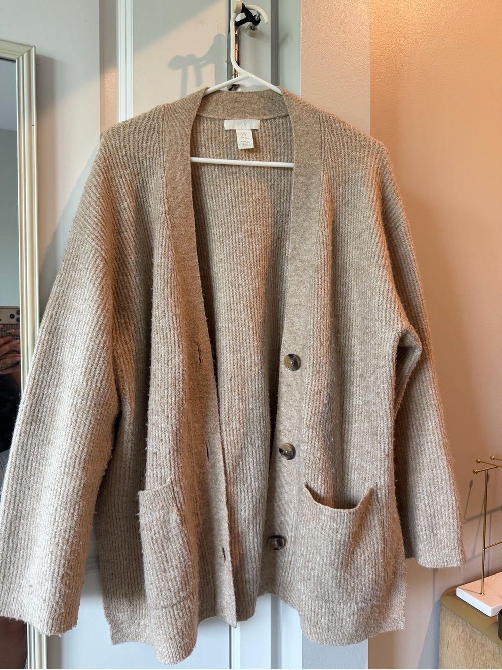 H&M Neutral Taupe Ribbed Button Cardigan